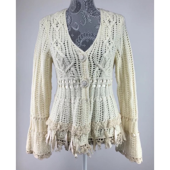 Guinevre Sweaters - Guinevre L Ivory Wool Cardigan Mohair Boho Long